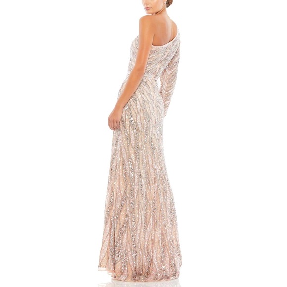 NWT Mac Duggal 4982 Rose Gold Embellished One Shoulder Gown w Sequin Belt - Sz 4 - Picture 2 of 13